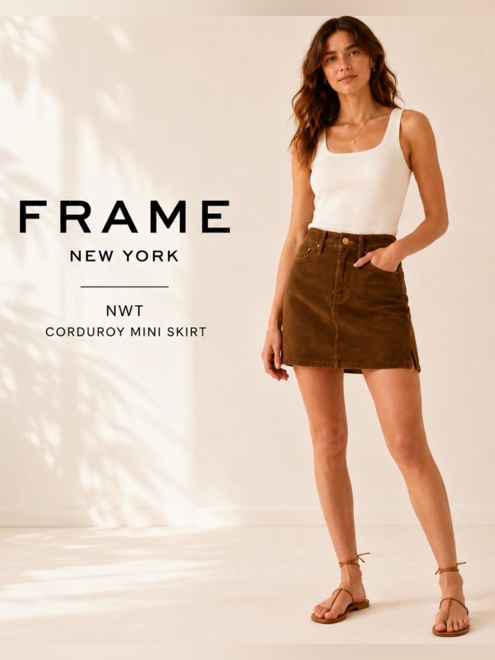 NEW FRAME Brown Corduroy Mini Skirt Size 28 High Rise Preppy Boho Whimsical NWT